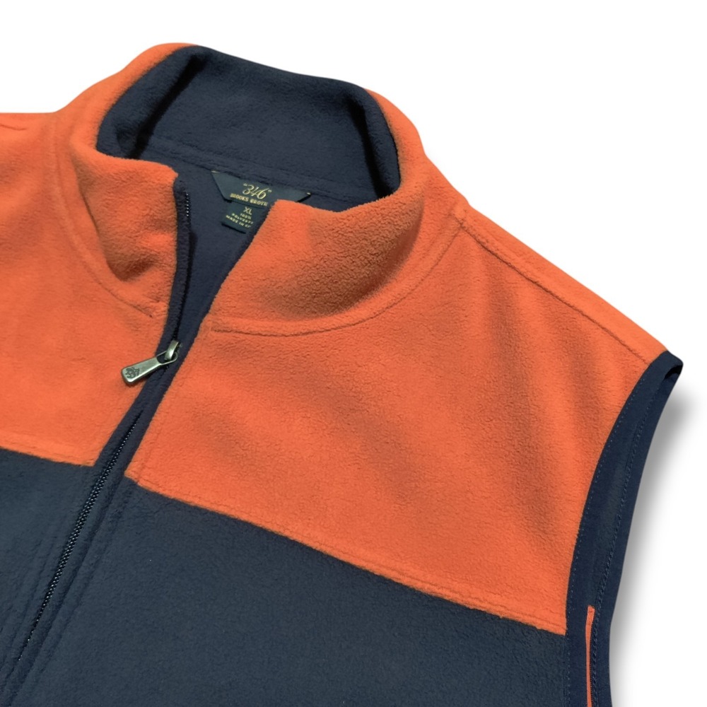Brooks Brothers Fleece Vest Navy Blue And Orange Zipper Front - Mens XL Jacket